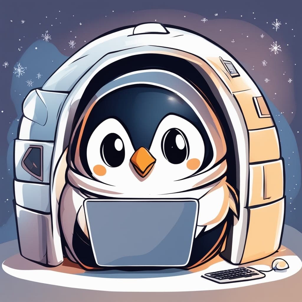 Penguin in a spaceship igloo