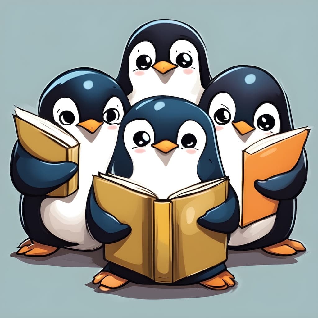 Penguins reading books